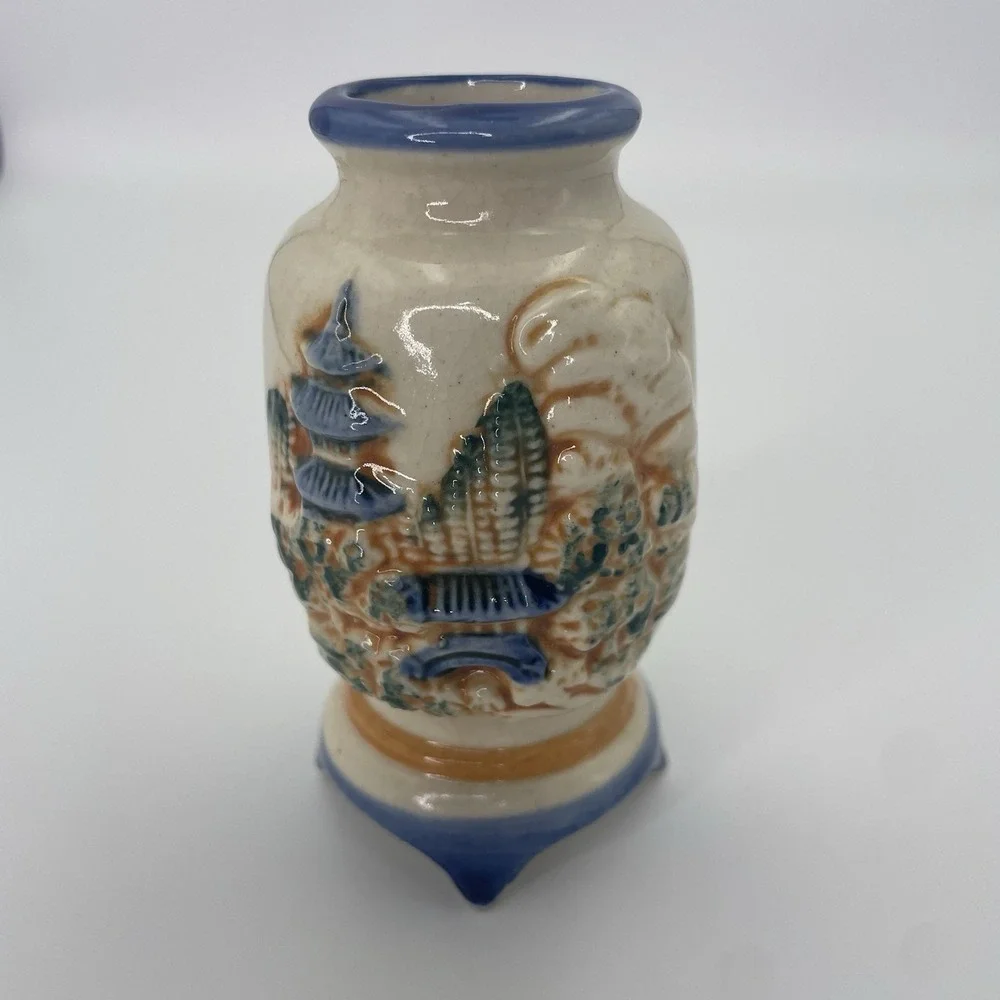 Japanese Miniature Bud Vase Hand Painted Porcelain 3.75